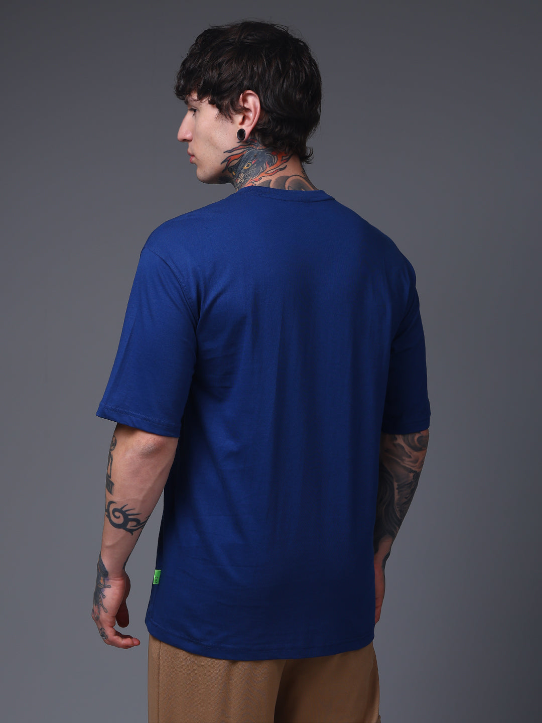 Men's Oversized Embroided Print Blue Tshirt