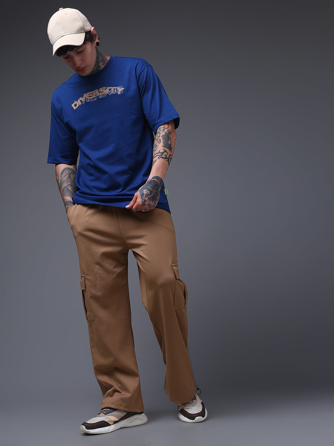 Men's Oversized Embroided Print Blue Tshirt