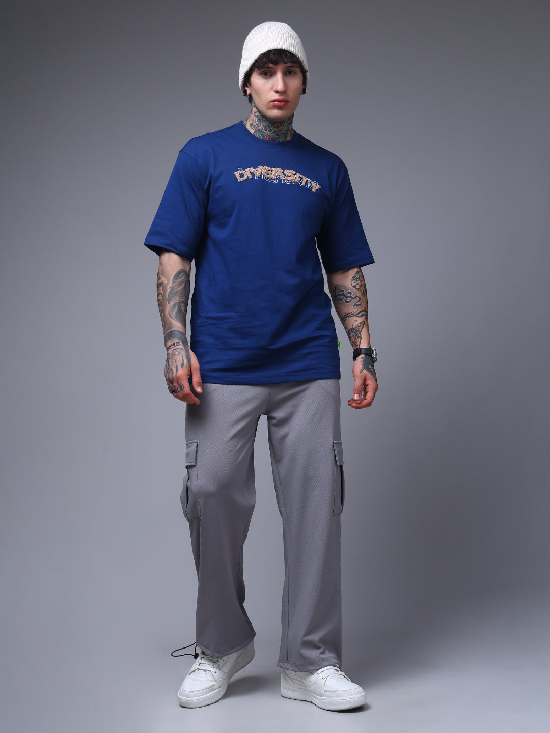 Men's Solid Light Grey Loose Fit Cargo Pants