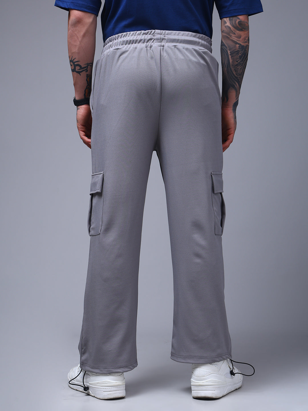 Men's Solid Light Grey Loose Fit Cargo Pants
