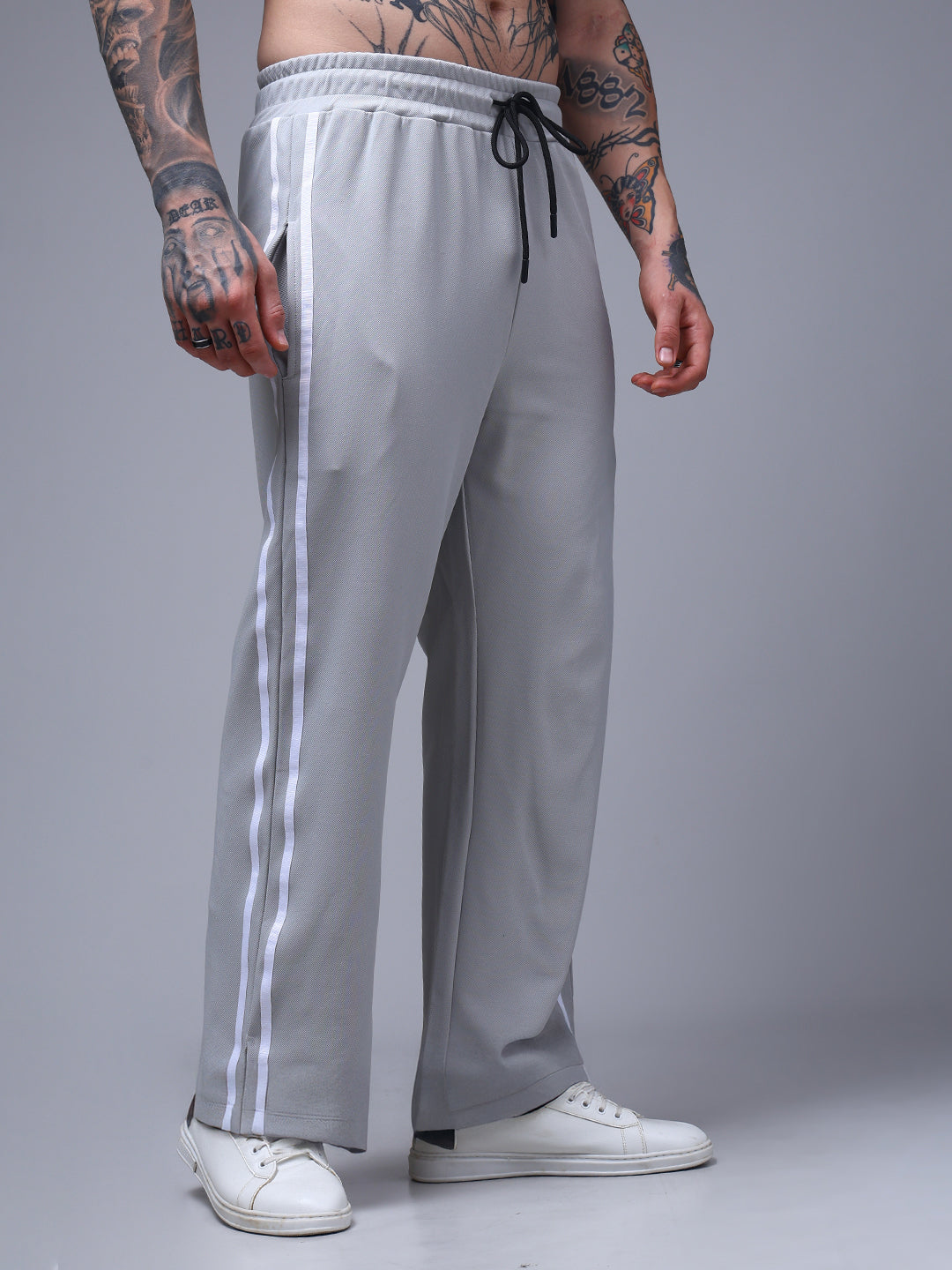 Men's Loose Fit Ice silver Side Tape TrackPants