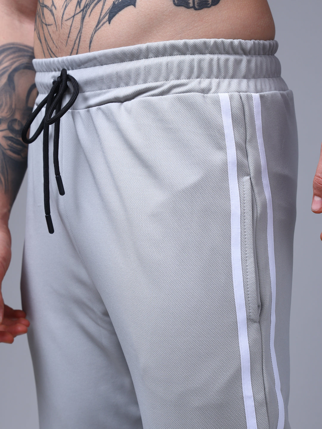 Men's Loose Fit Ice silver Side Tape TrackPants