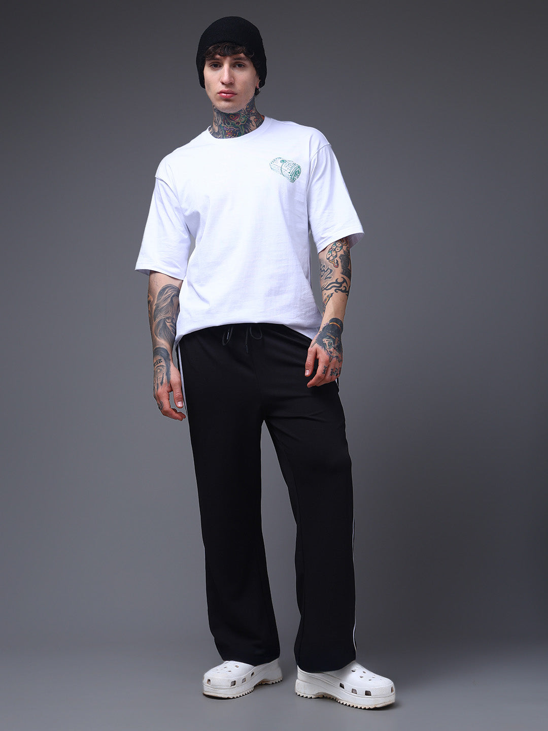 Men's Loose Fit Black Side Tape TrackPants