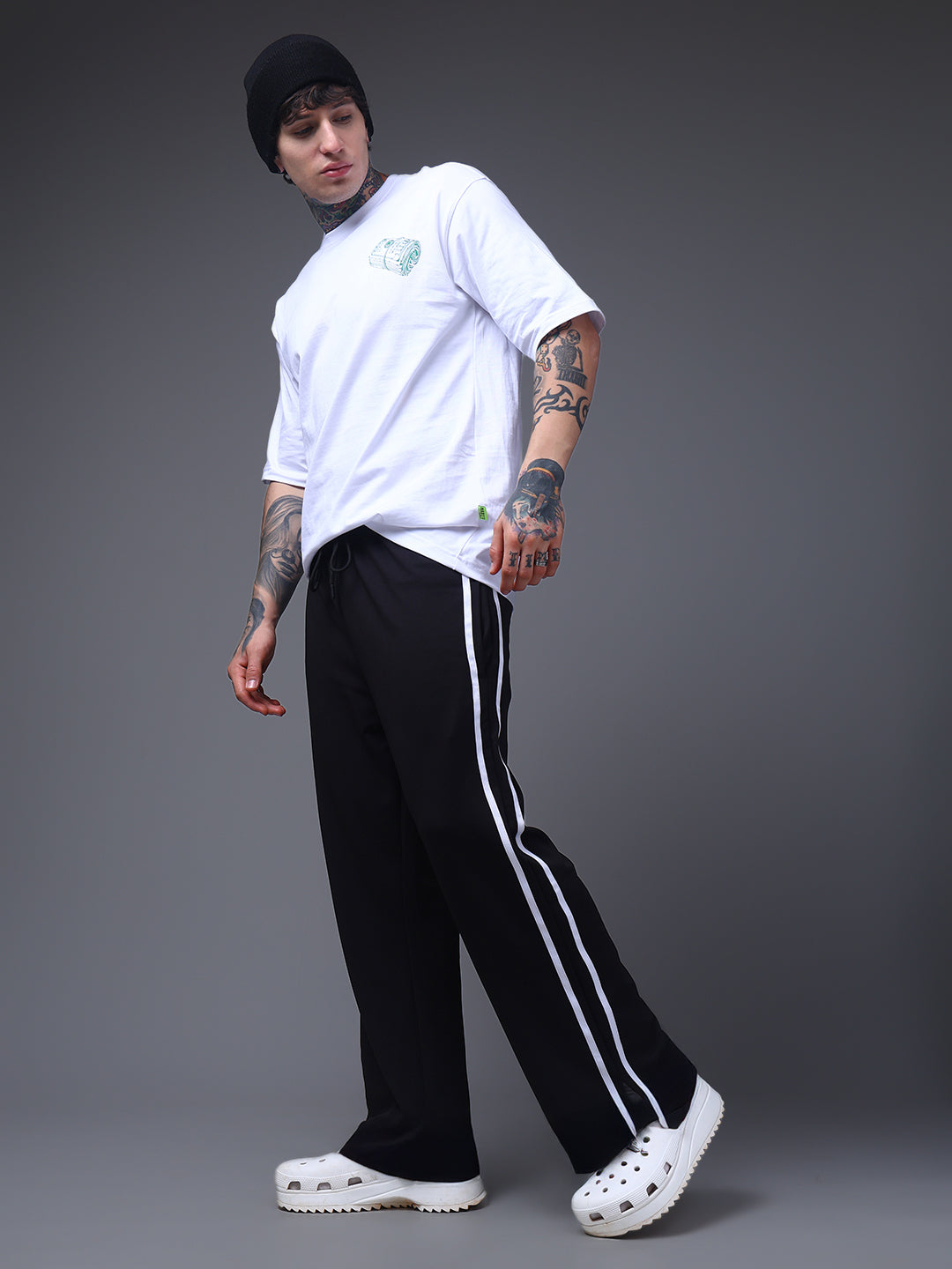 Men's Loose Fit Black Side Tape TrackPants