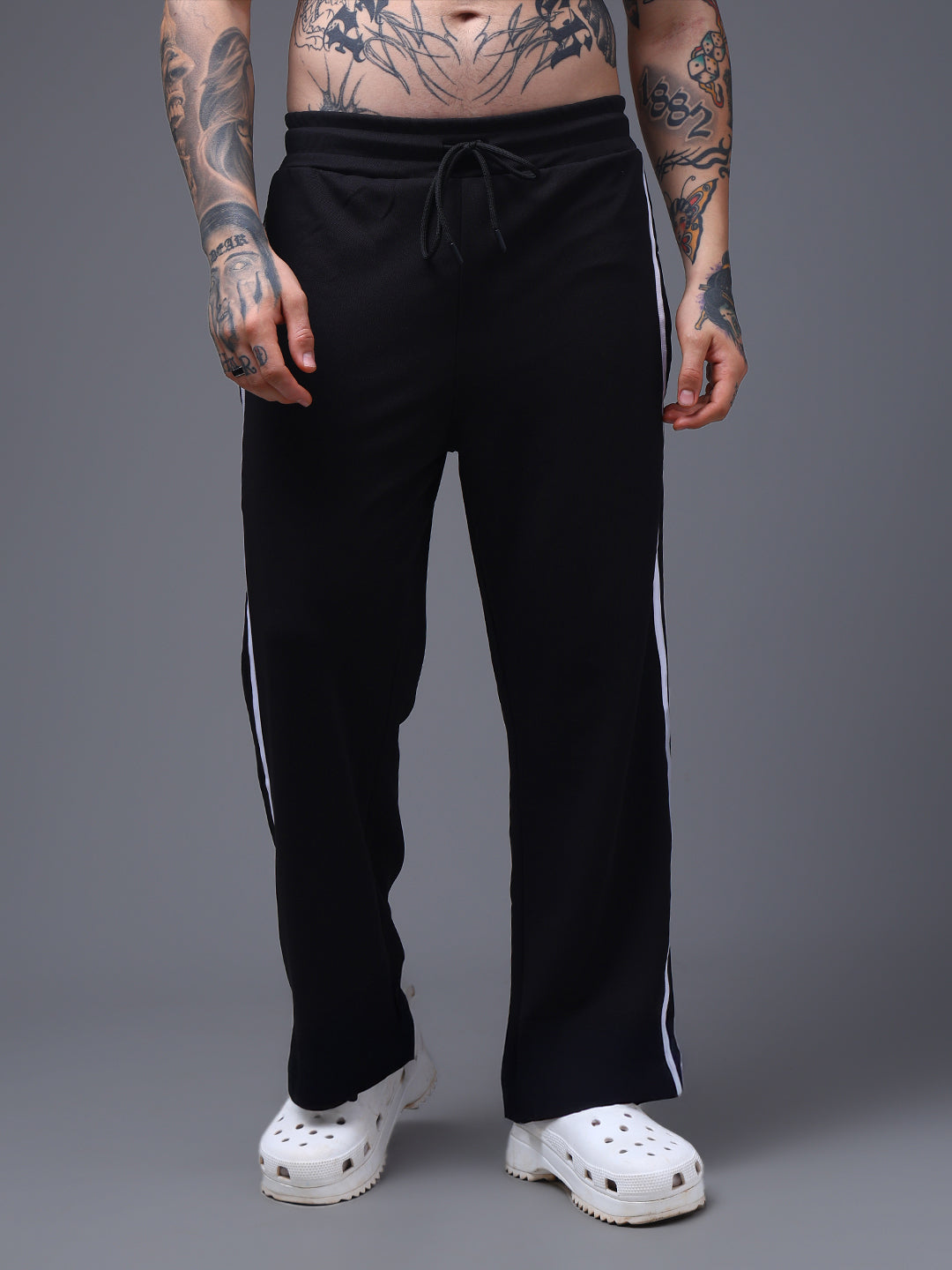 Men's Loose Fit Black Side Tape TrackPants