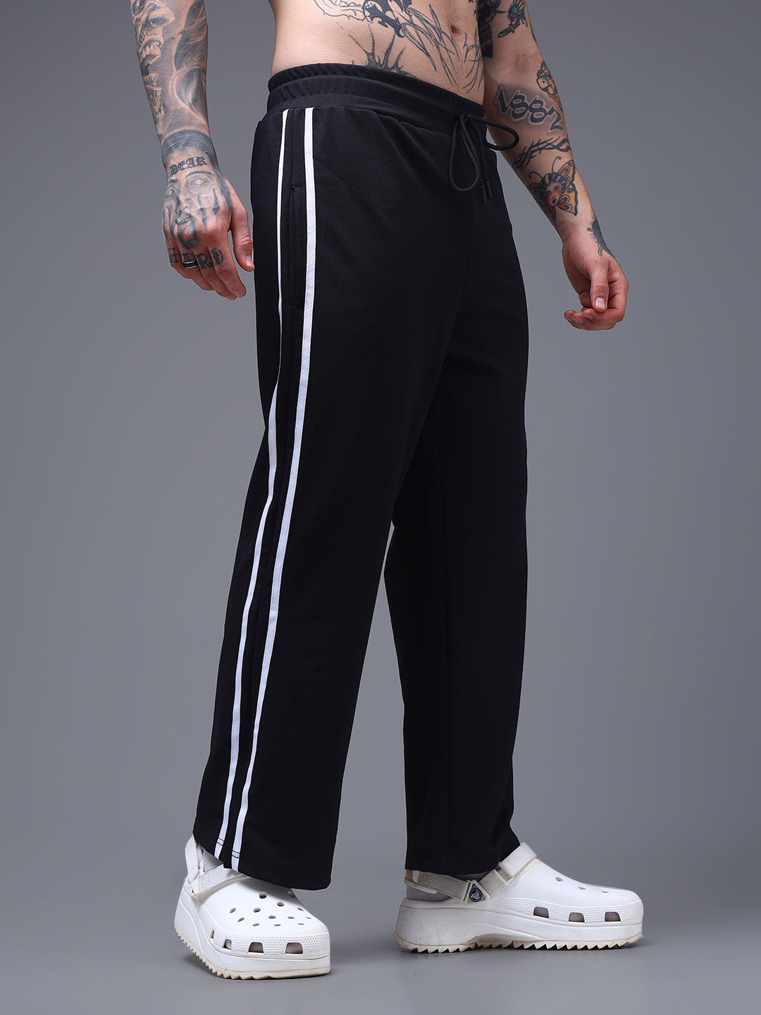 Men's Loose Fit Black Side Tape TrackPants