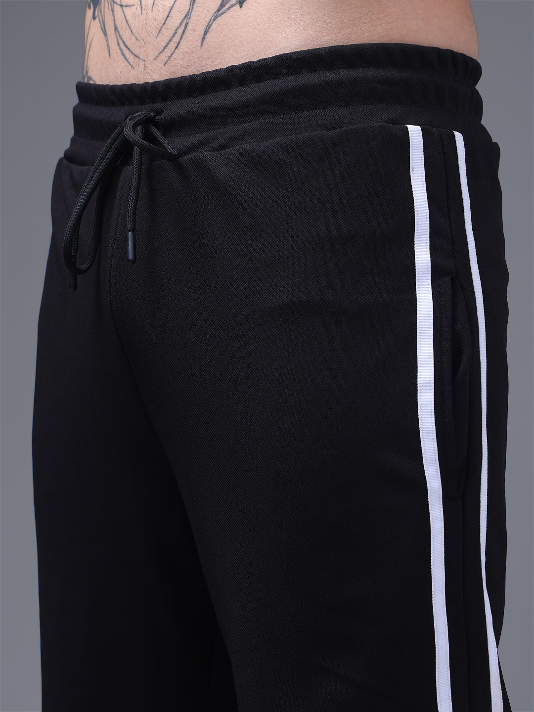 Men's Loose Fit Black Side Tape TrackPants