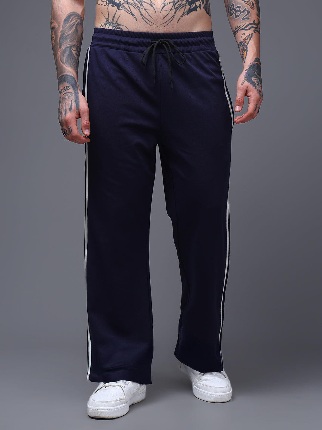 Men's Loose Fit Navy Side Tape TrackPants