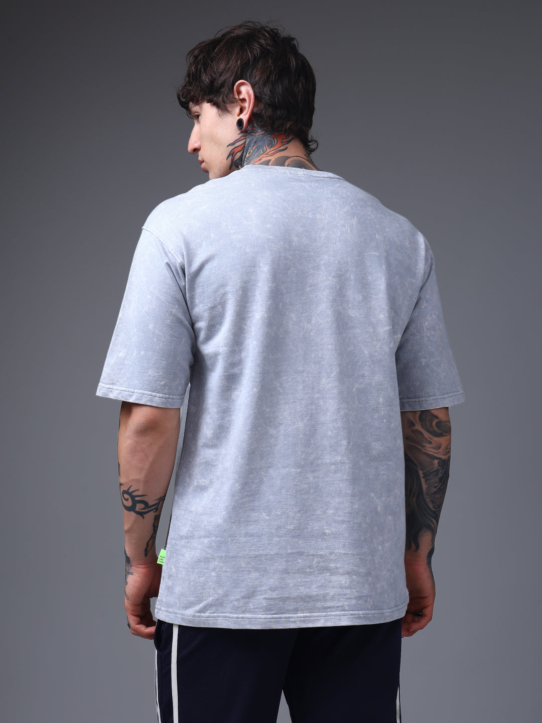 Men's Oversized Acid Washed Solid  Light Grey Tshirt