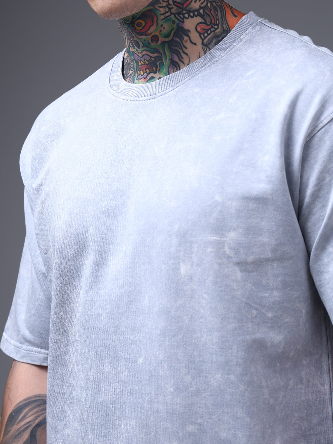 Men's Oversized Acid Washed Solid  Light Grey Tshirt