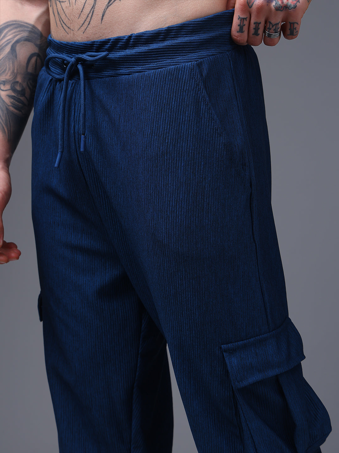 Men's Straight Fit Blue Cargo Trousers