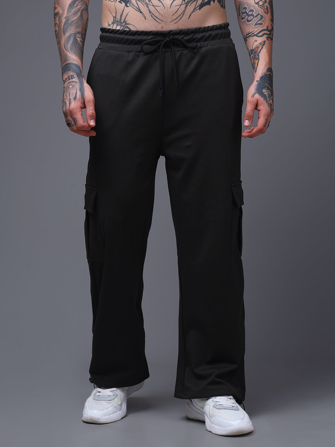 Men's Solid Olive Loose Fit Cargo Pants