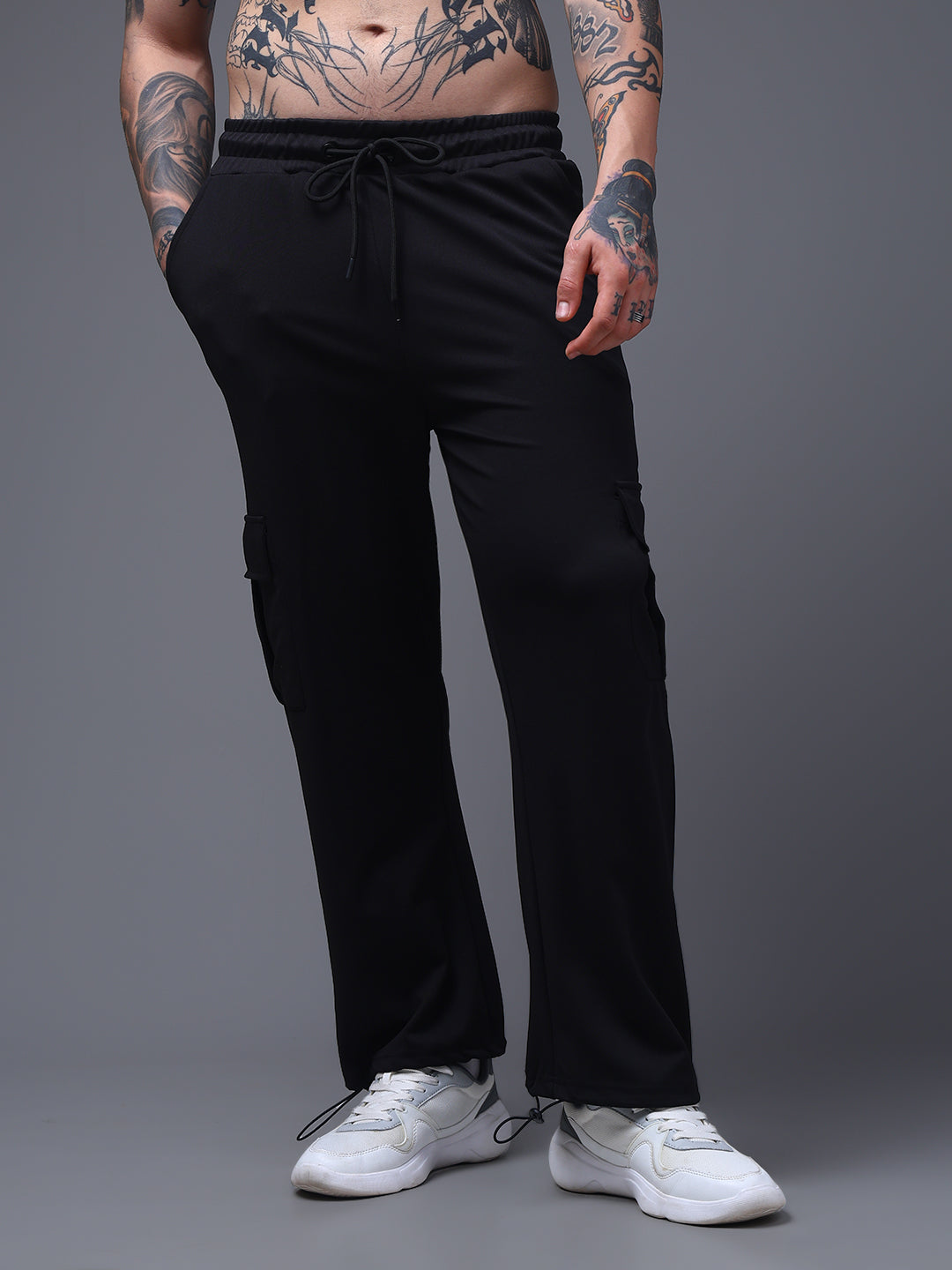 Men's Solid Black Loose Fit Cargo Pants