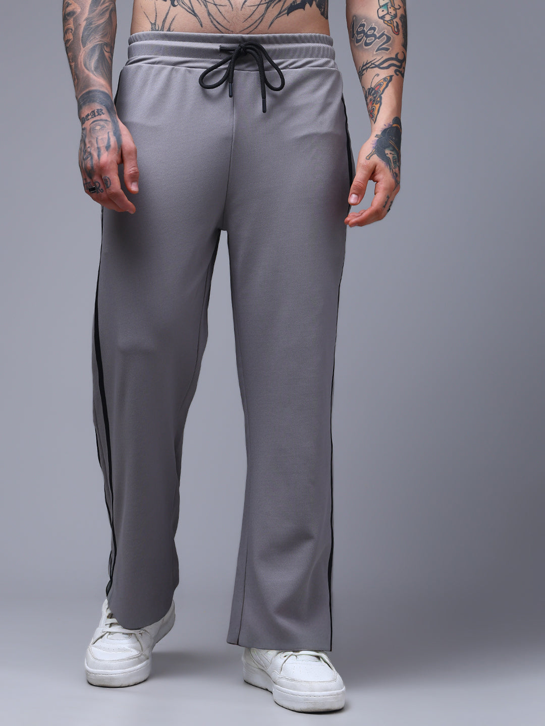 Men's Loose Fit Light Grey Side Tape TrackPants