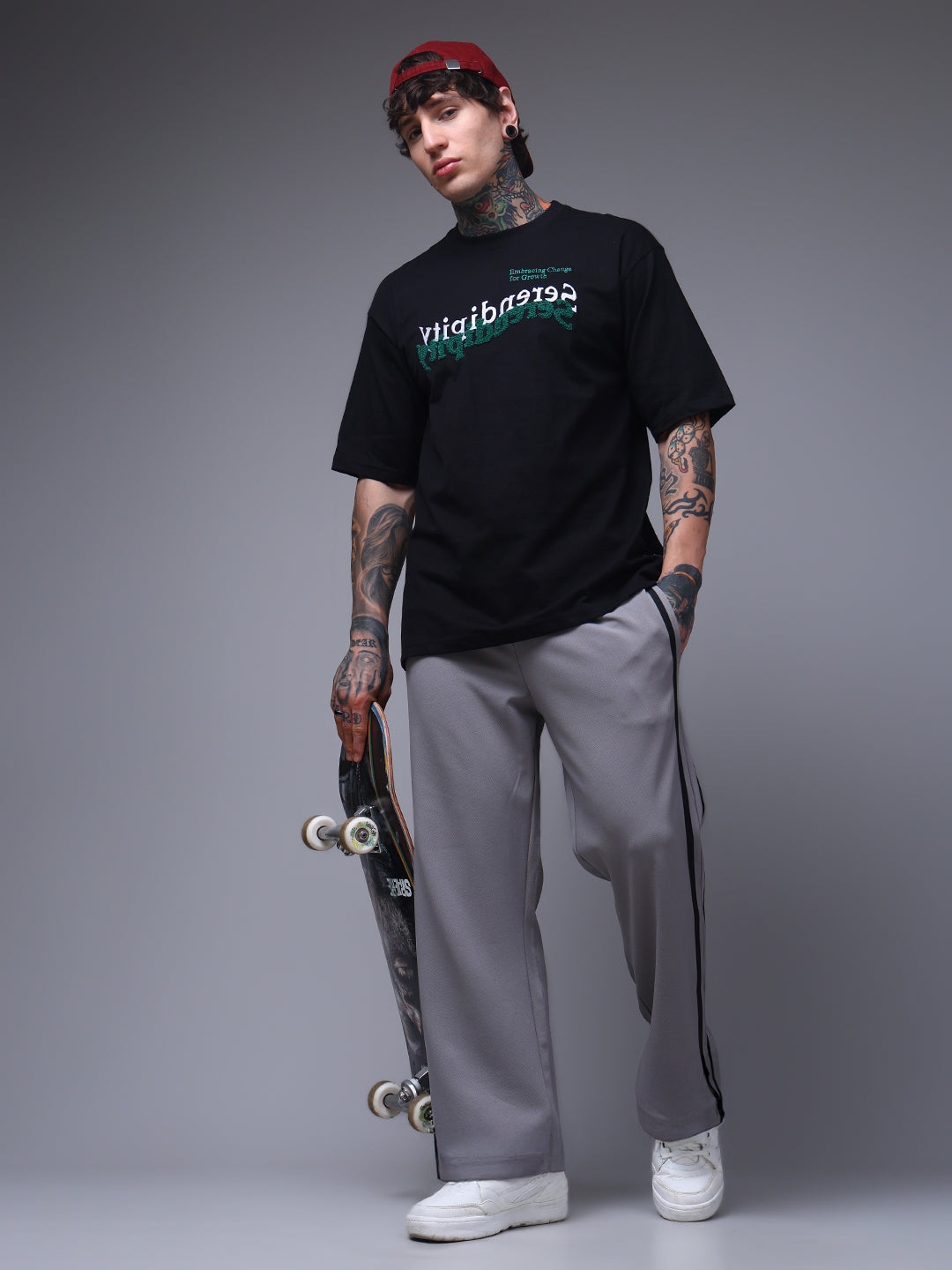 Men's Loose Fit Light Grey Side Tape TrackPants