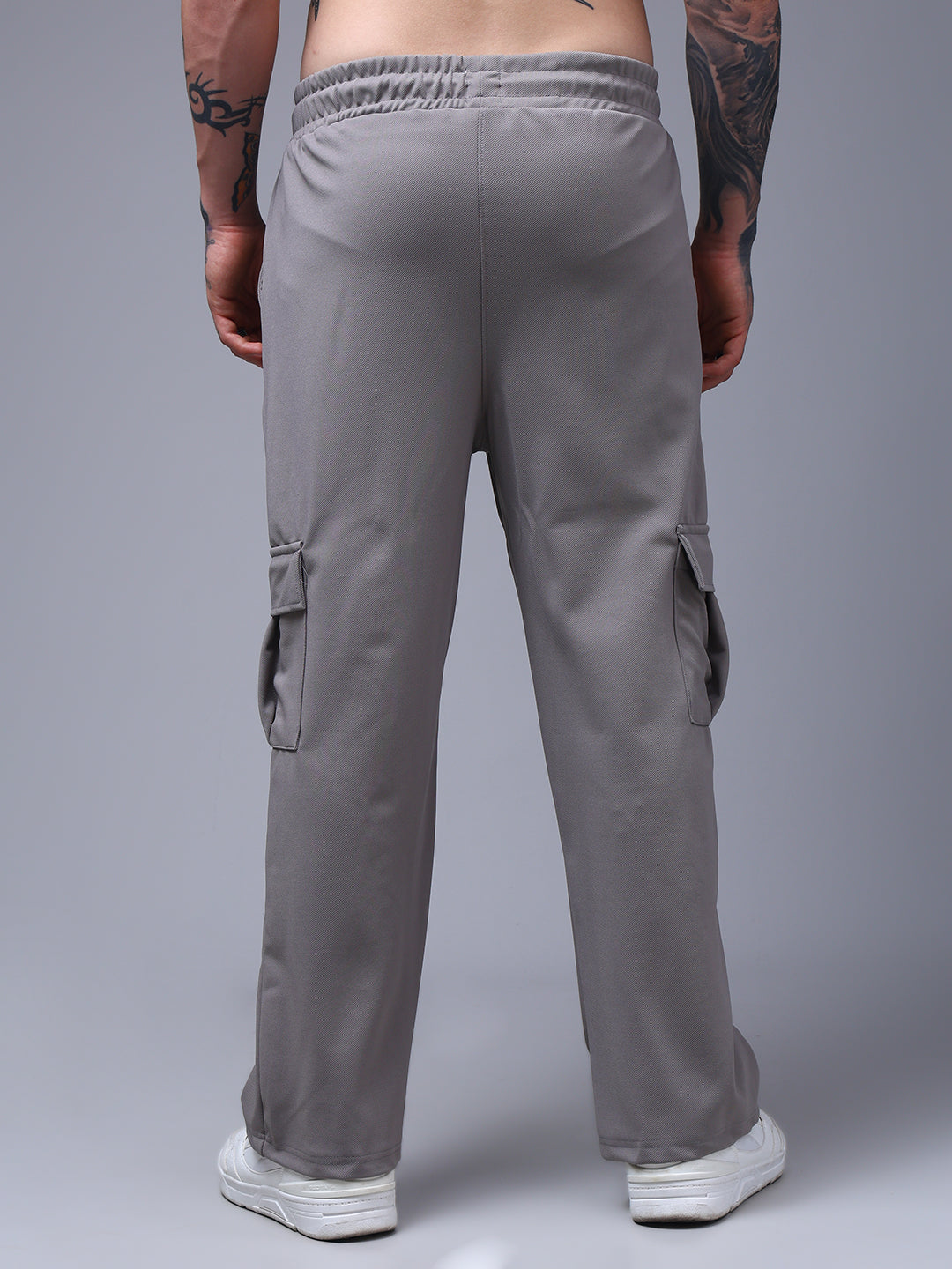 Men's Solid Light Grey Loose Fit Cargo Pants