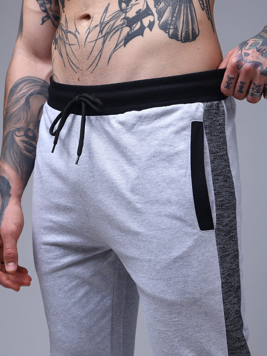 Men's Solid Grey Melange Side Panel TrackPants