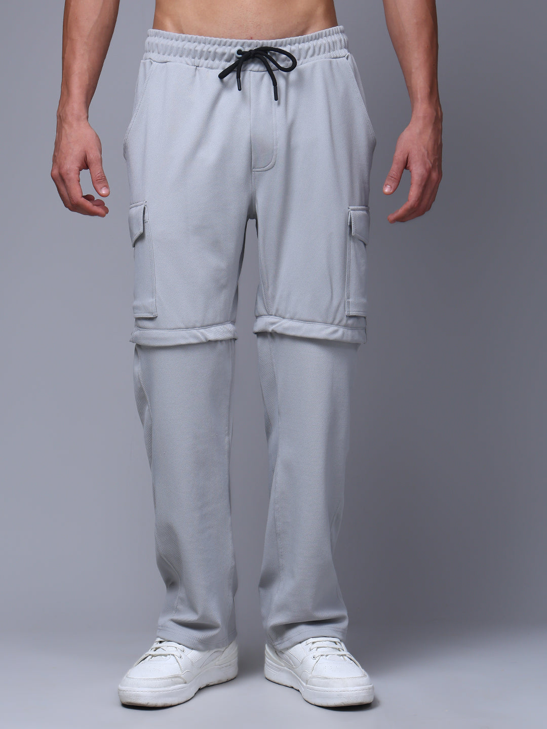 Men's Straight Fit Ice silver Detachable Cargo Pants