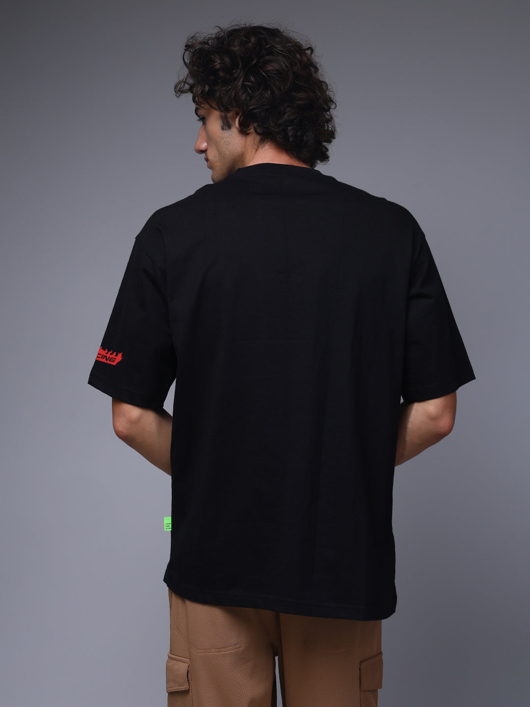 Men Black Oversized Graphic Print Cotton T-Shirt