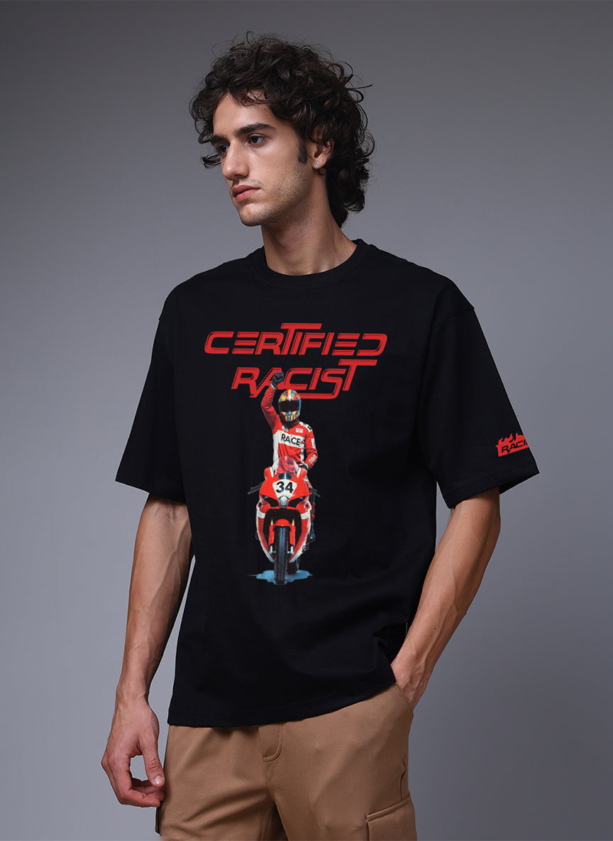 Men Black Oversized Graphic Print Cotton T-Shirt