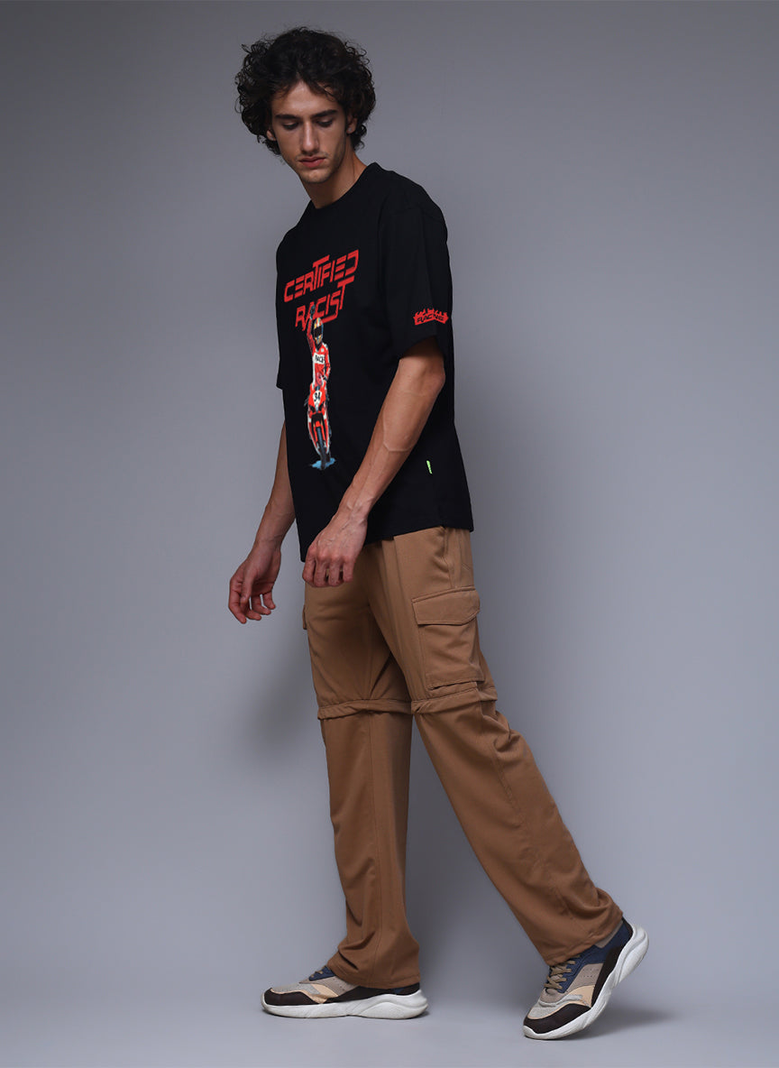Men Black Oversized Graphic Print Cotton T-Shirt