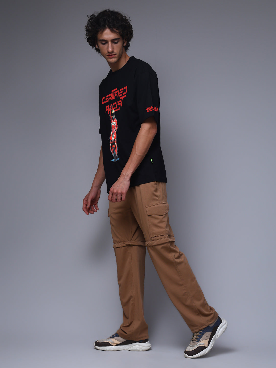 Men Black Oversized Graphic Print Cotton T-Shirt