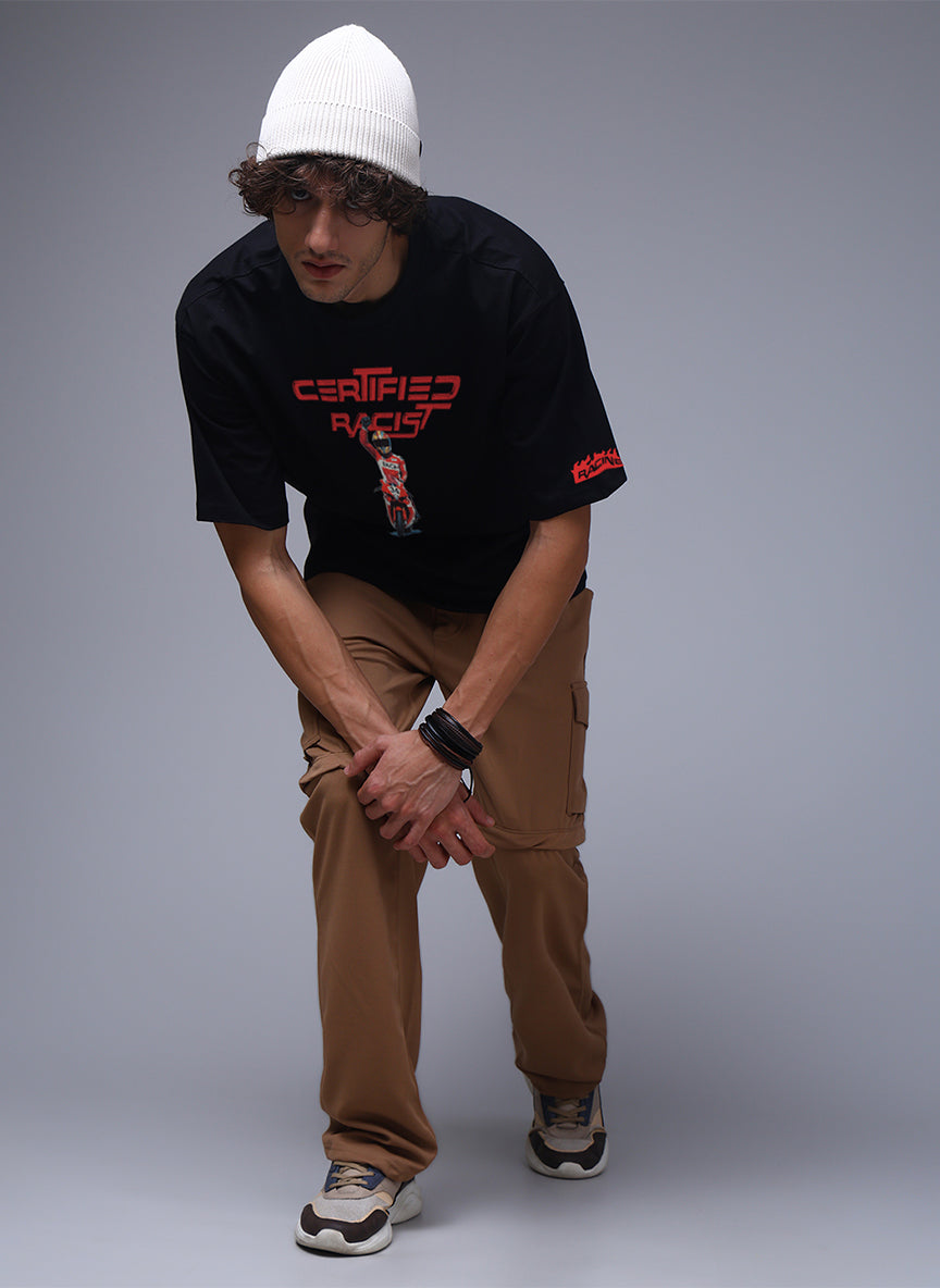 Men Black Oversized Graphic Print Cotton T-Shirt