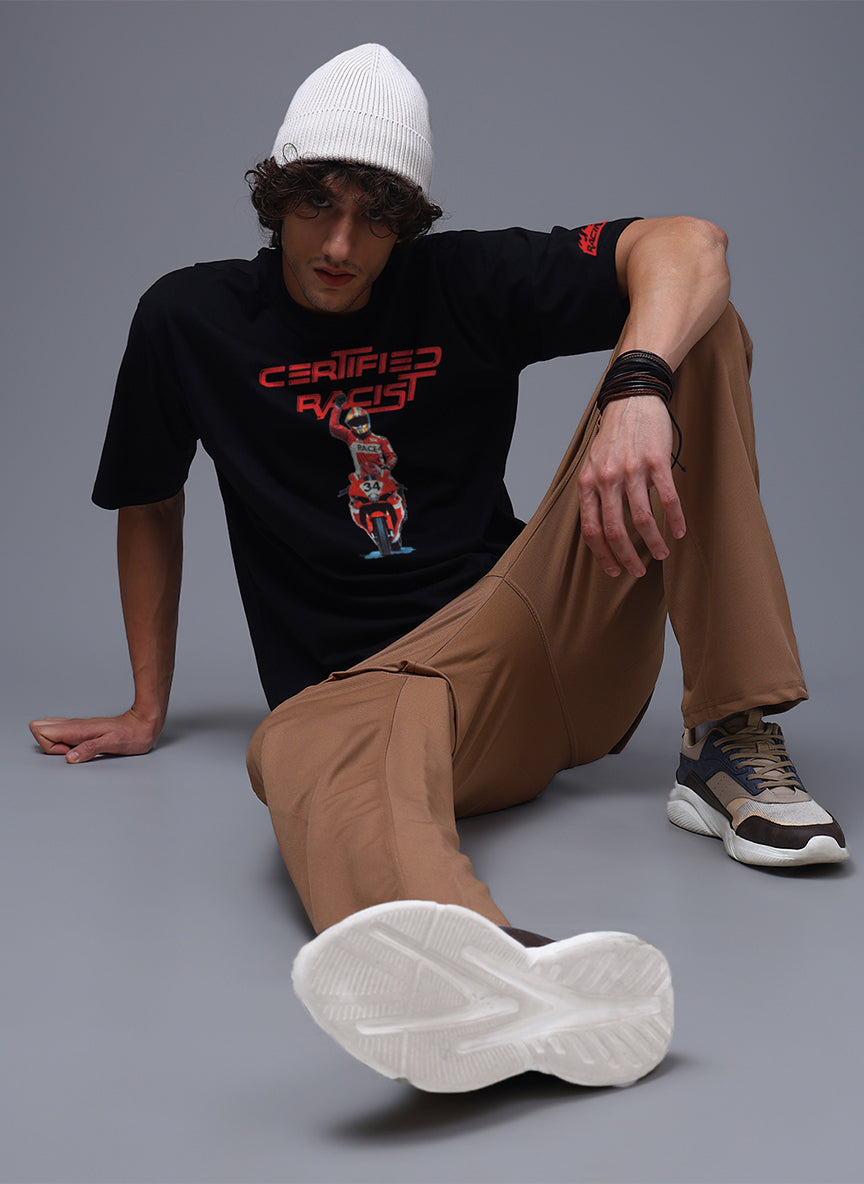 Men Black Oversized Graphic Print Cotton T-Shirt