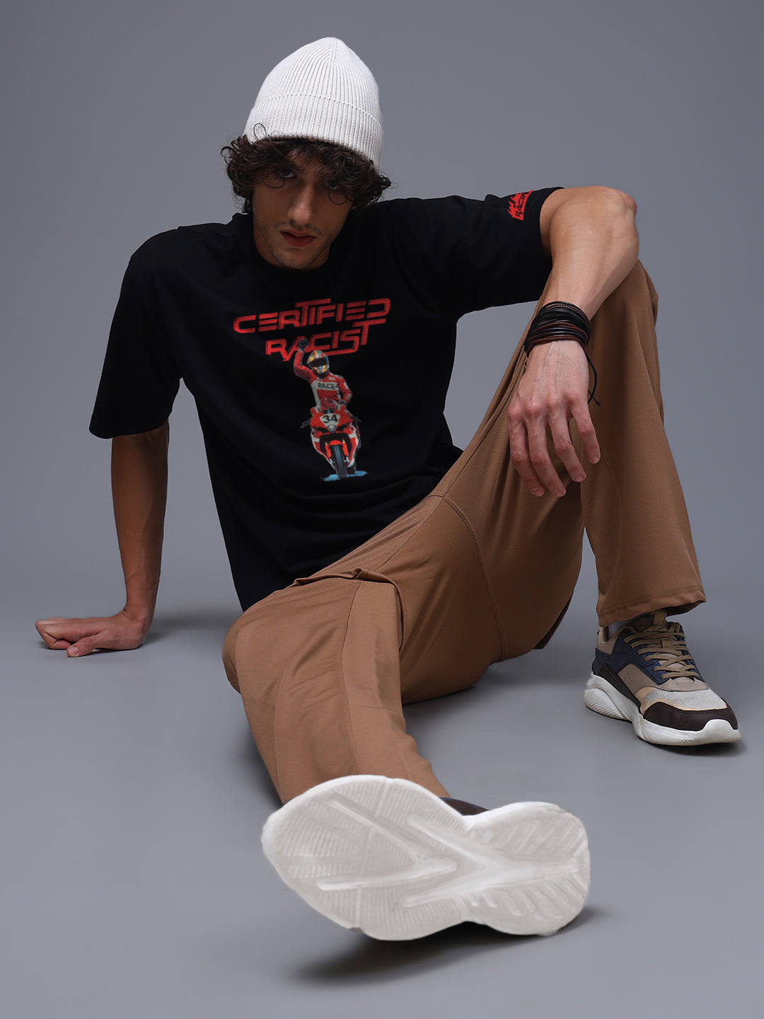 Men Black Oversized Graphic Print Cotton T-Shirt