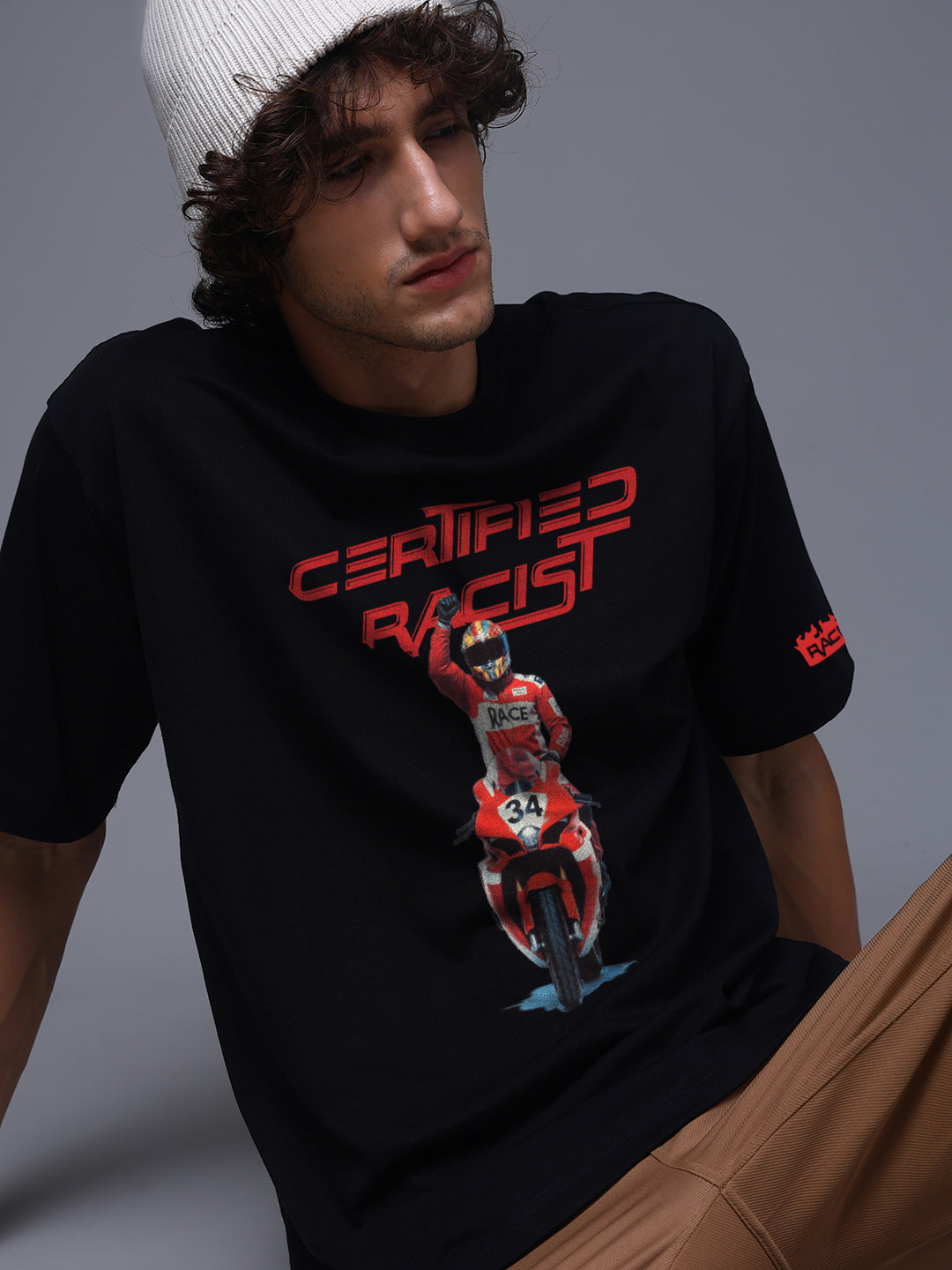 Men Black Oversized Graphic Print Cotton T-Shirt
