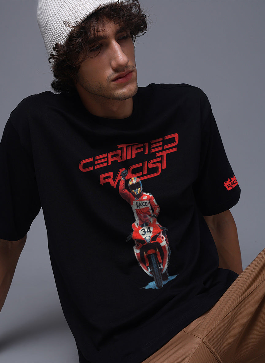 Men Black Oversized Graphic Print Cotton T-Shirt