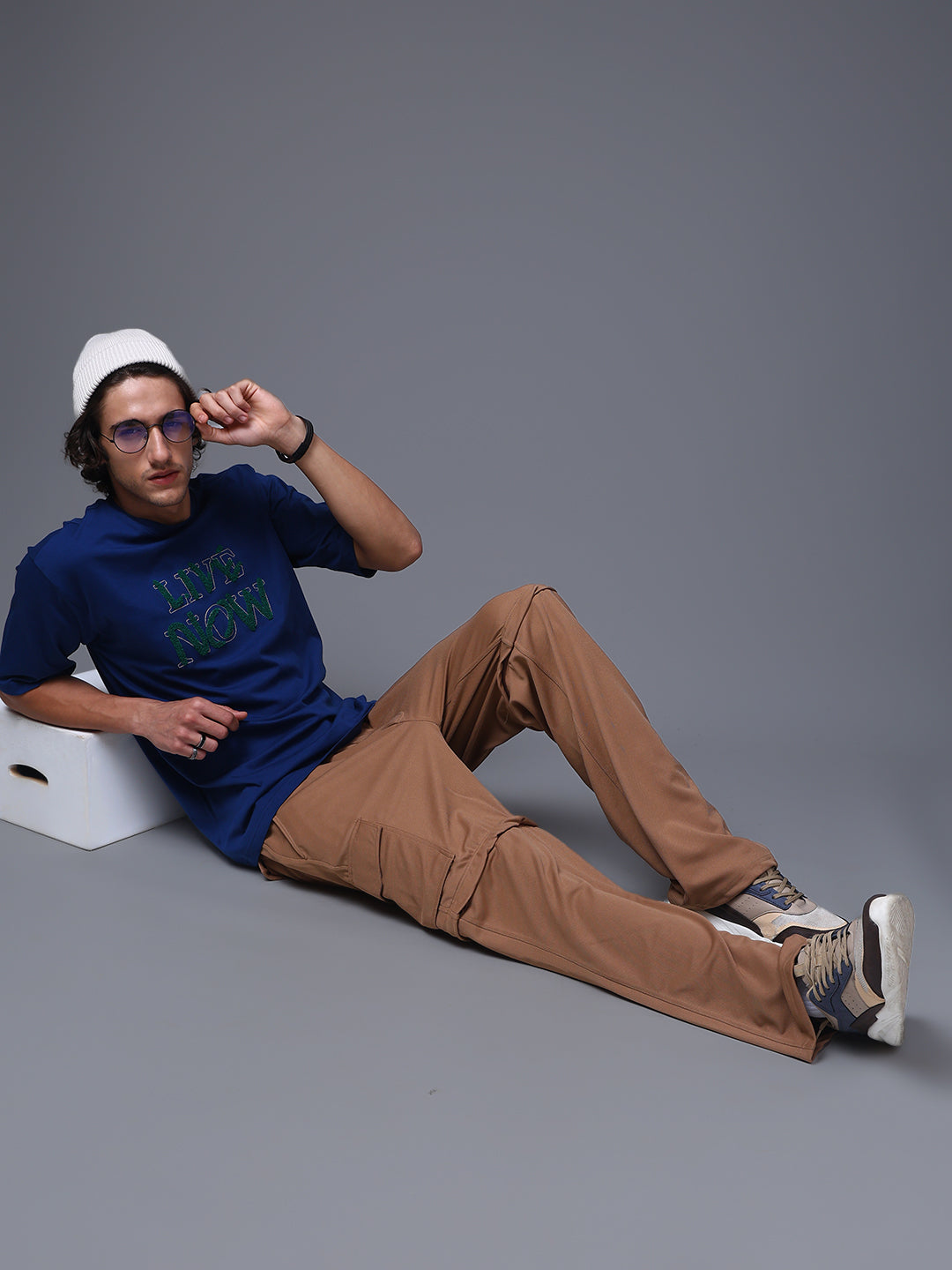 Men's Oversized Embroided Print Blue Tshirt