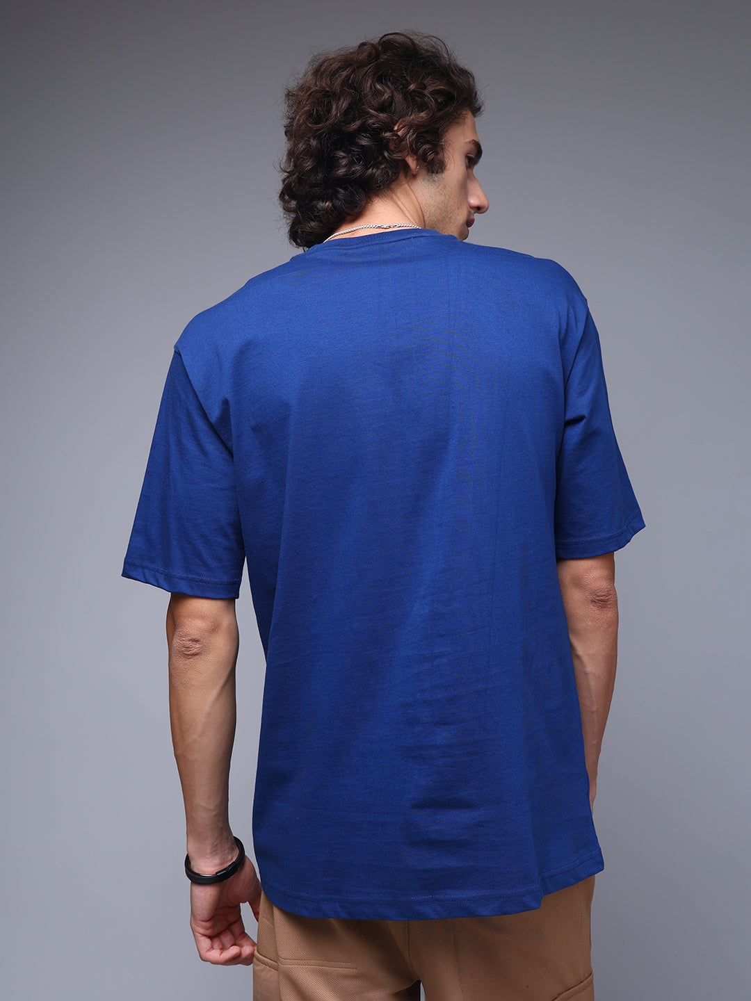 Men's Oversized Embroided Print Blue Tshirt