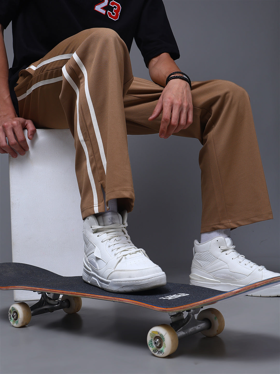 Men's Loose Fit Brown Side Tape TrackPants