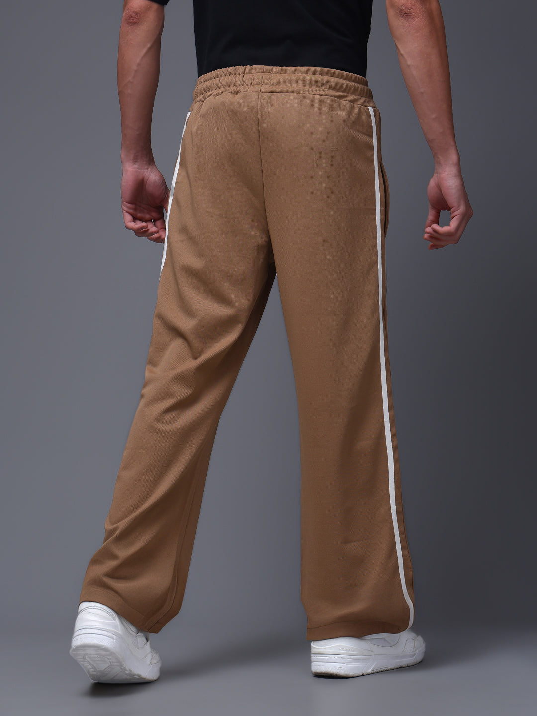 Men's Loose Fit Brown Side Tape TrackPants