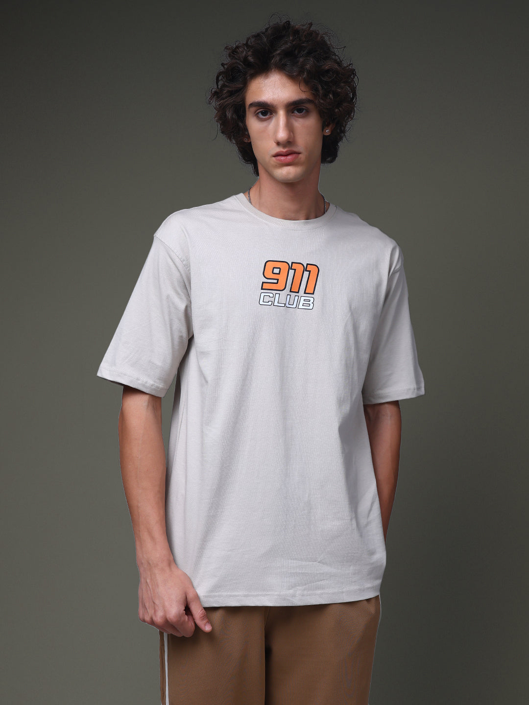 Men's Oversized Backprint Beige Tshirt