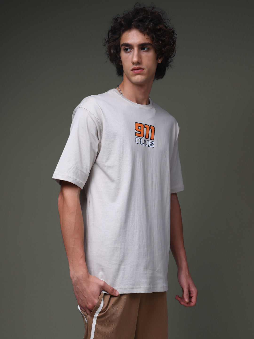 Men's Oversized Backprint Beige Tshirt