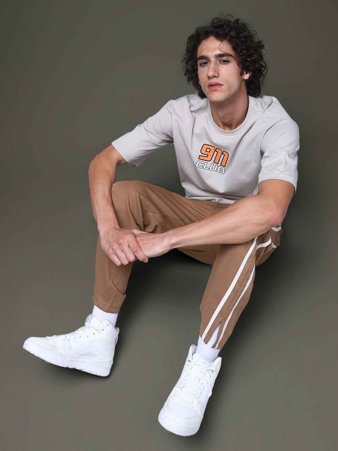 Men's Oversized Backprint Beige Tshirt