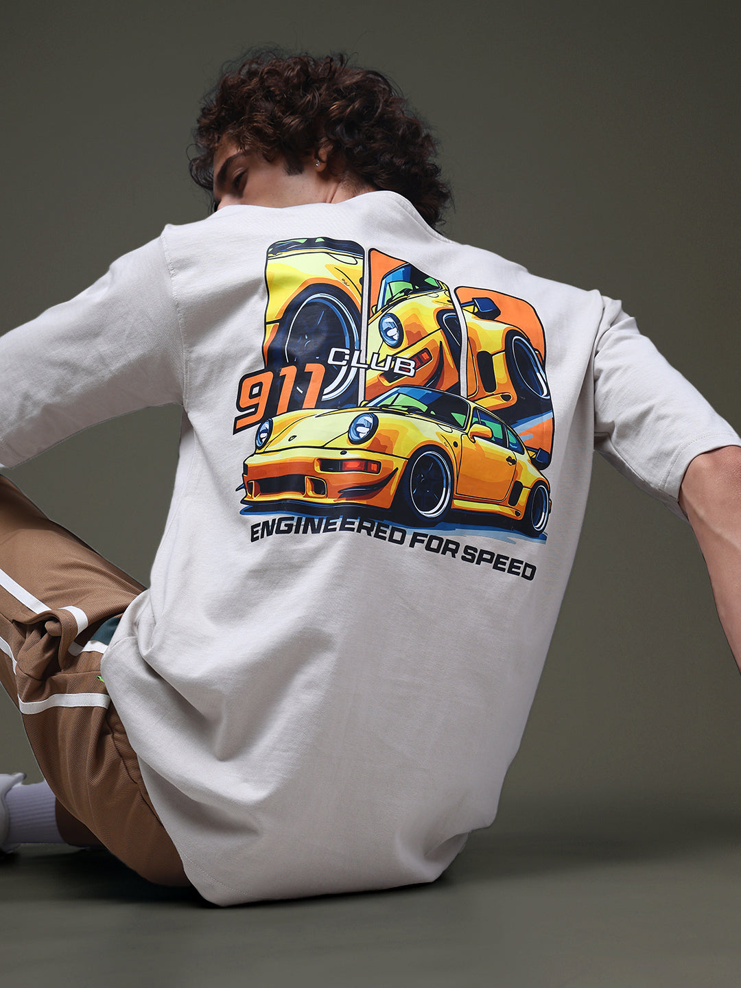 Men's Oversized Backprint Beige Tshirt