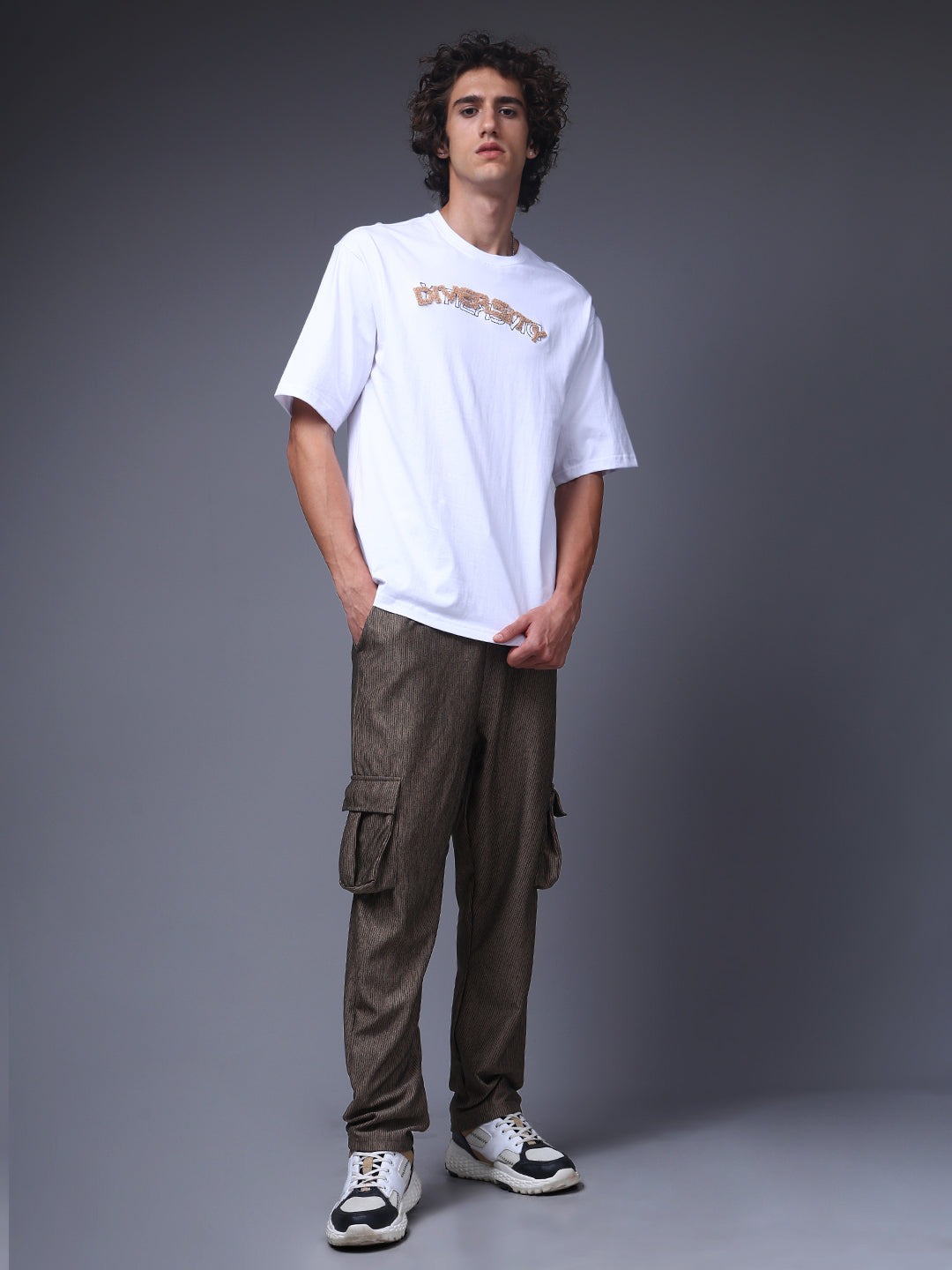 Men's Oversized Embroided Print White Tshirt