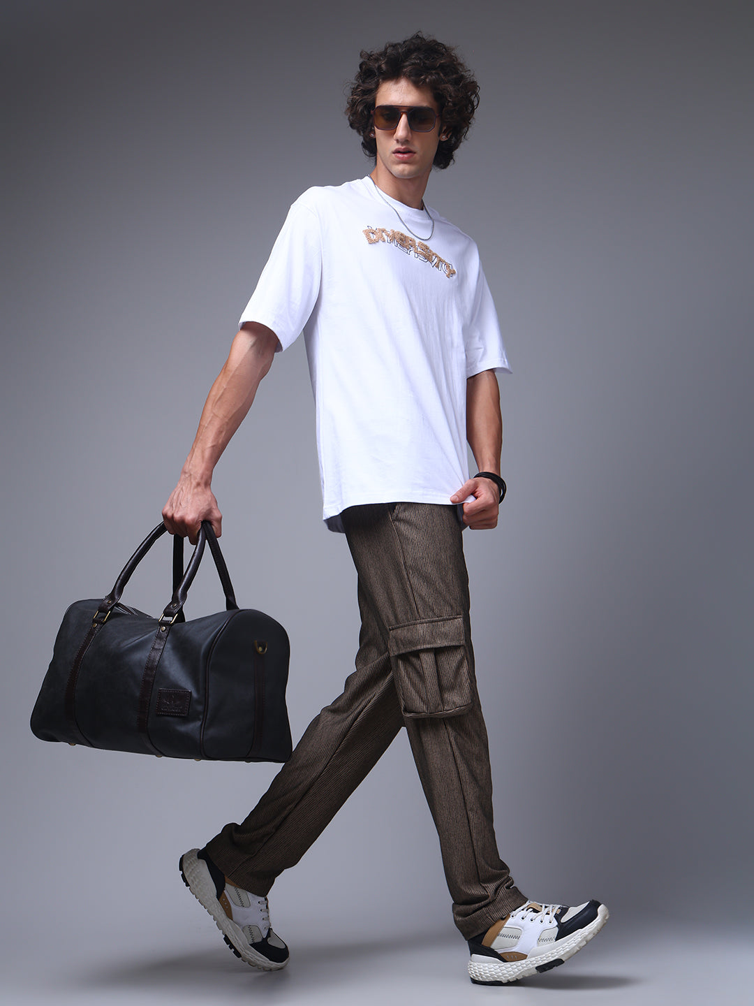 Men's Straight Fit Brown Cargo Trousers