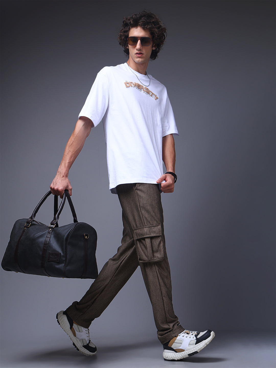 Men's Oversized Embroided Print White Tshirt