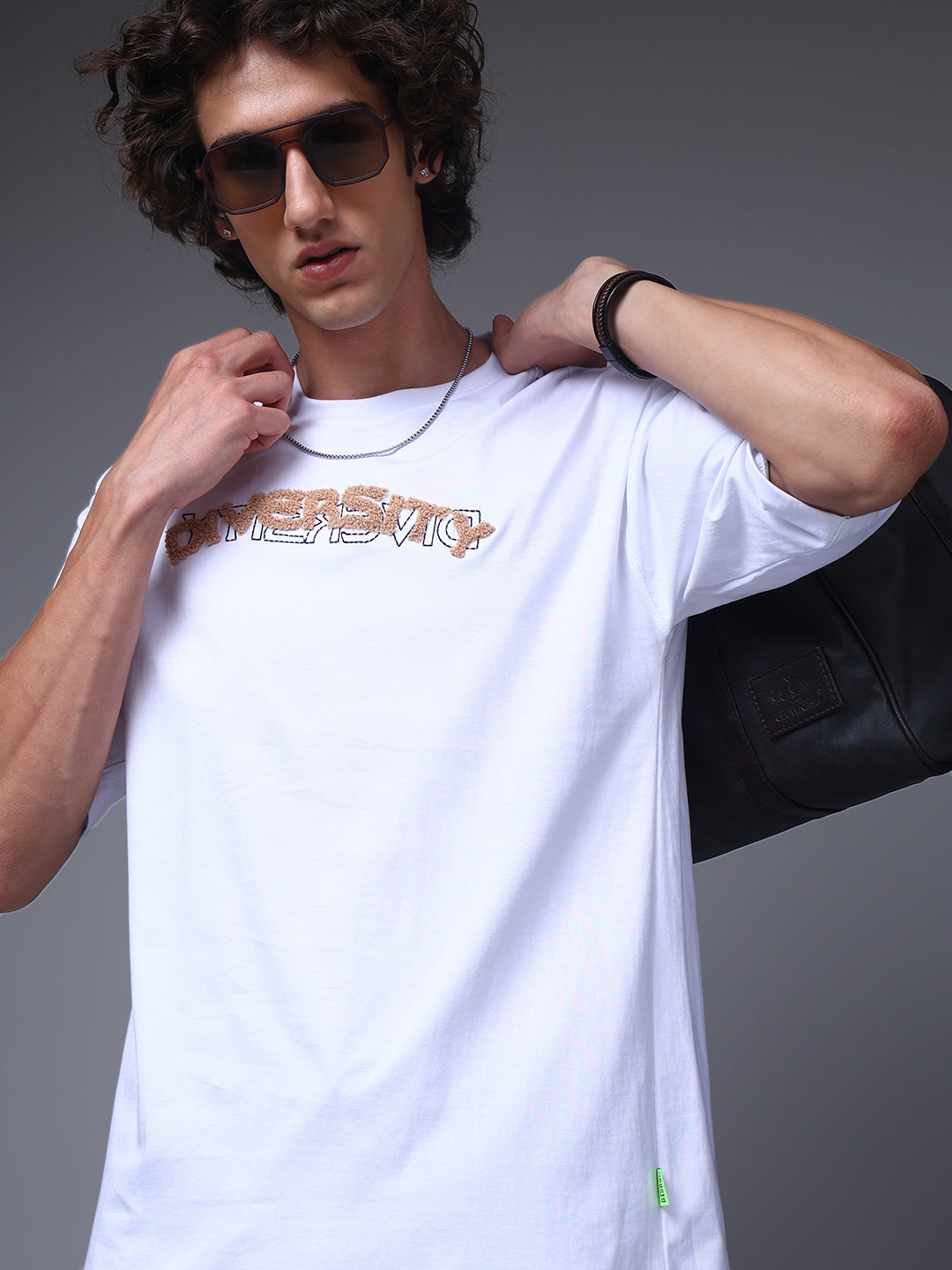 Men's Oversized Embroided Print White Tshirt