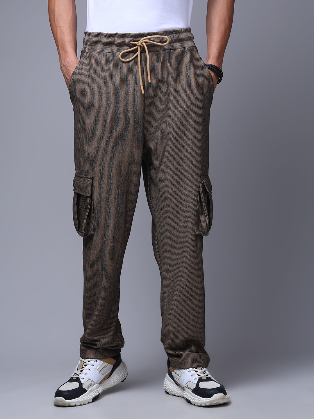 Men's Straight Fit Brown Cargo Trousers