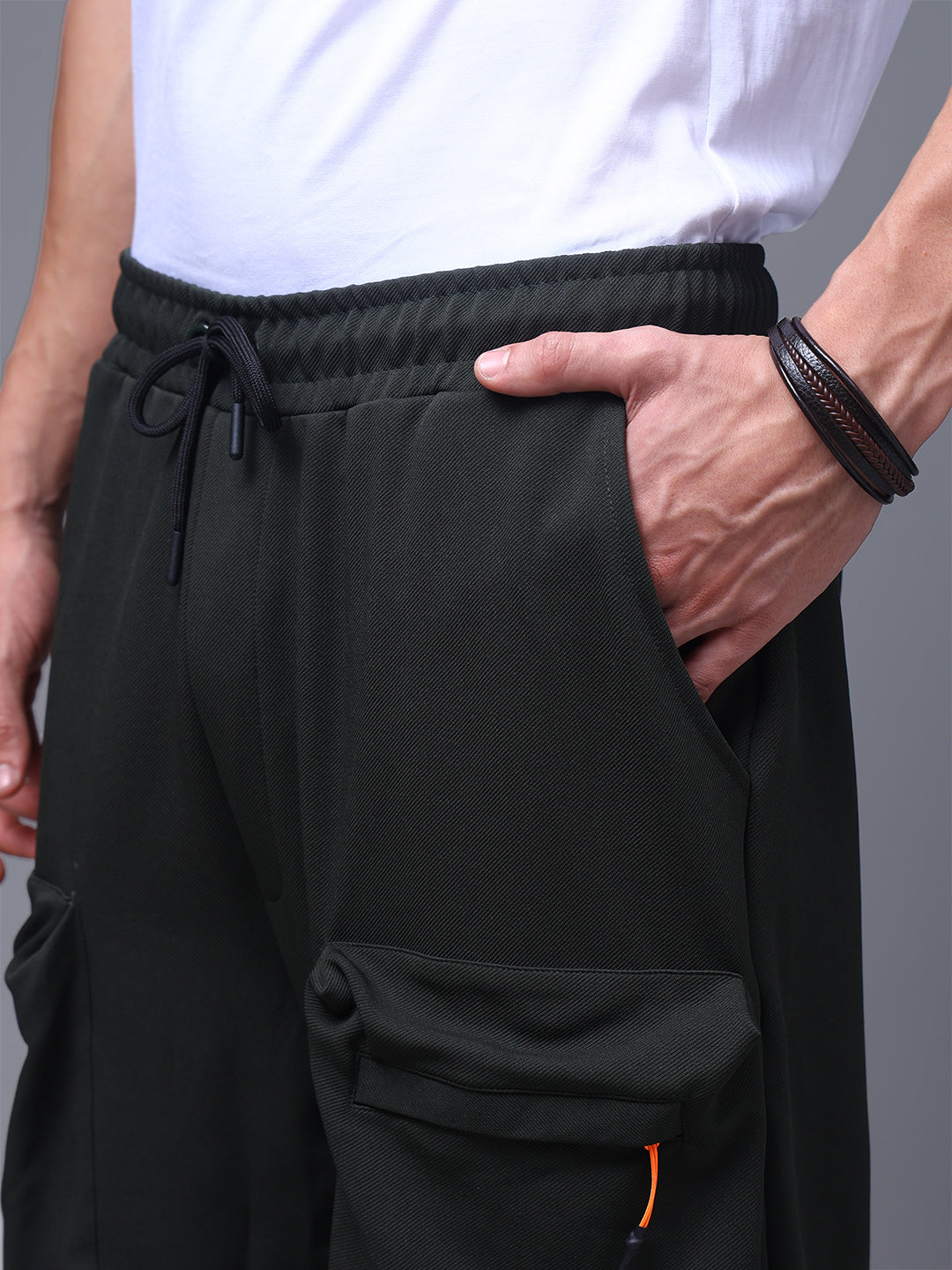 Men's Solid Olive Multiple Pocket Pants