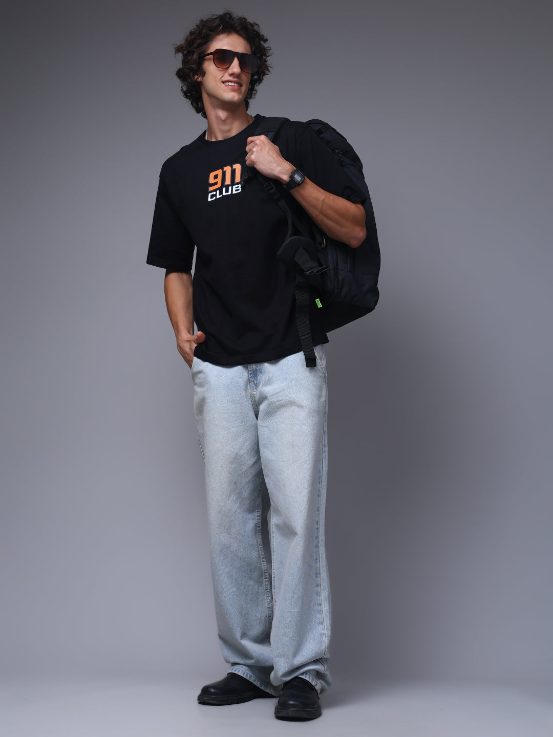 Men's Oversized Backprint Black Tshirt