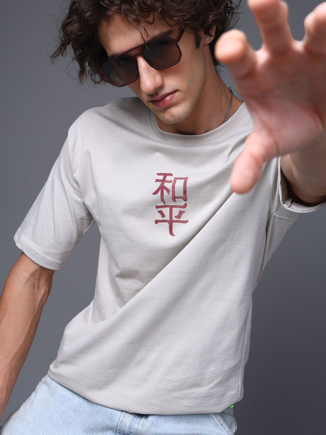 Men's Oversized Backprint Beige Tshirt