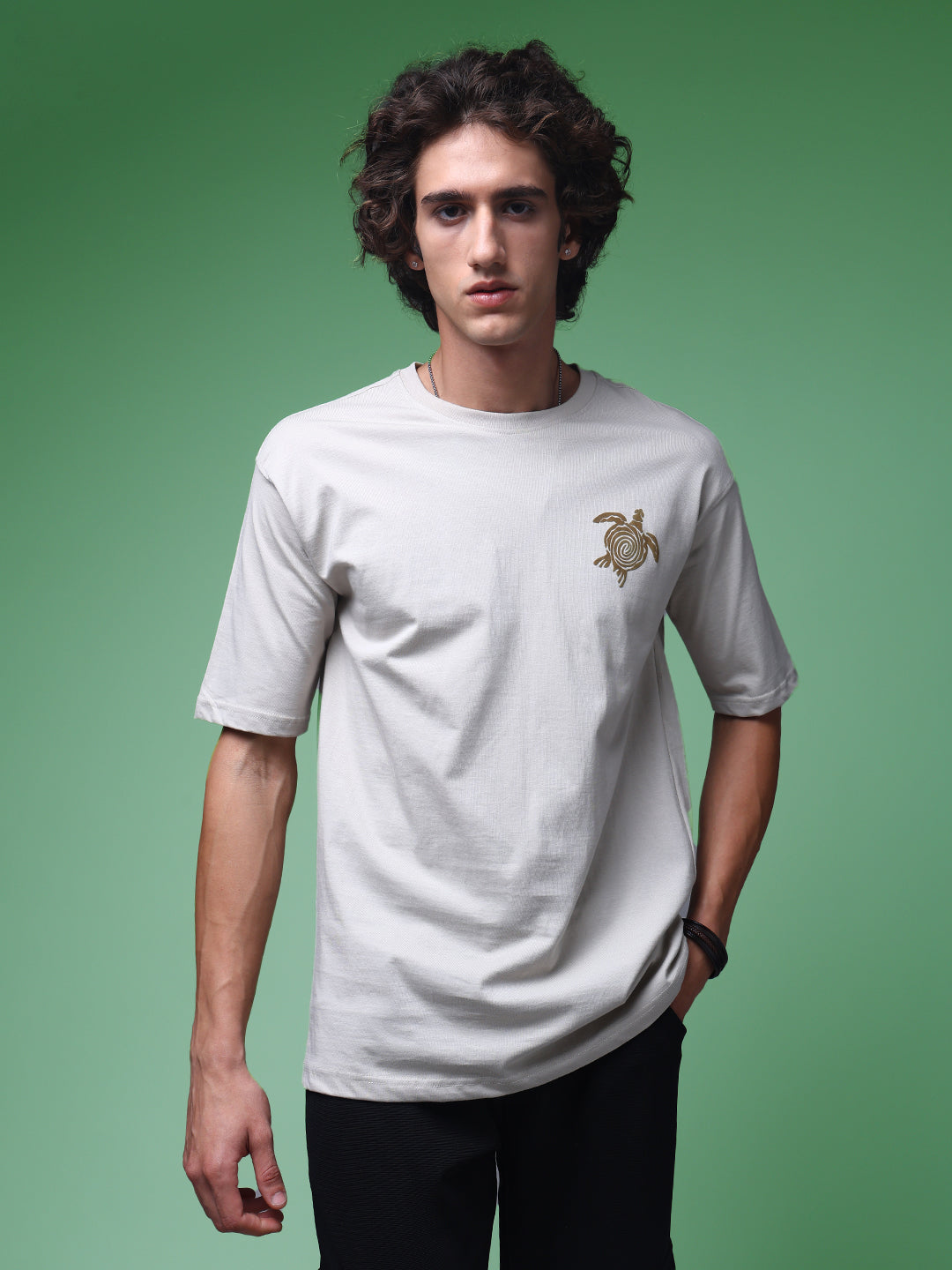 Men's Oversized Backprint Beige Tshirt
