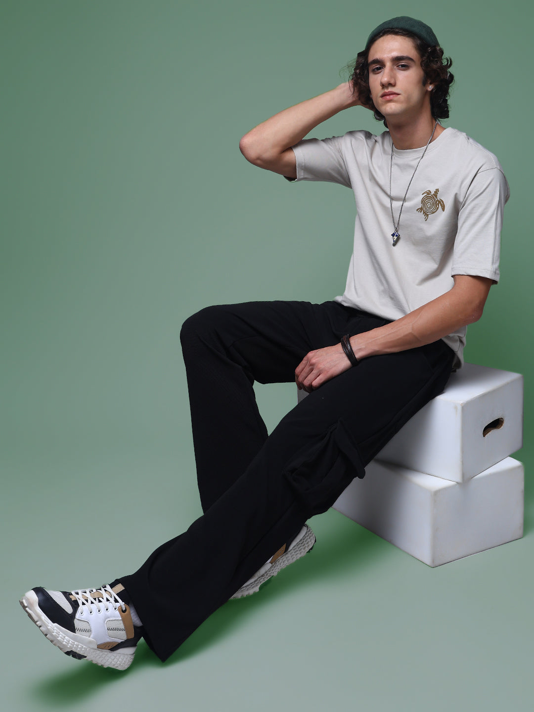 Men's Oversized Backprint Beige Tshirt