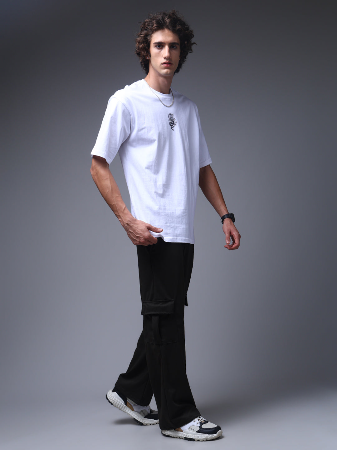 Men's Solid Black Loose Fit Cargo Pants